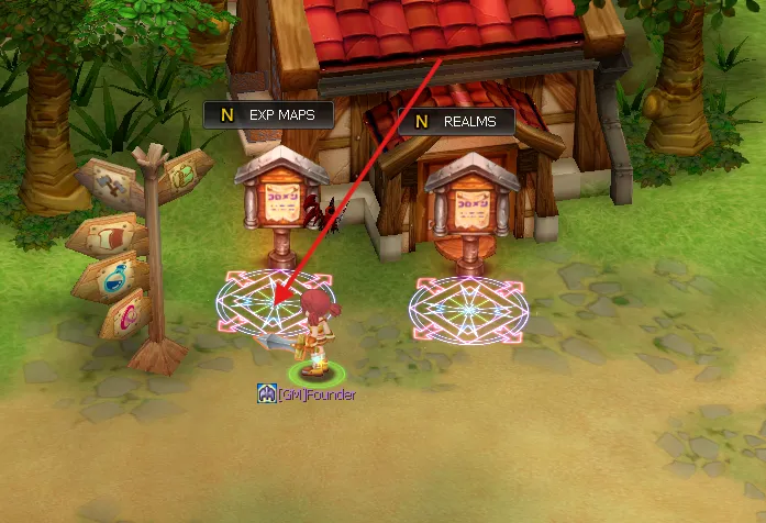 EXP MAPS portal next to the REALMS portal in the starting area